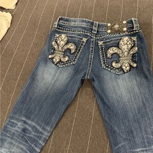 Miss Me Blue Jeans with Silver Fleur-de-Lis